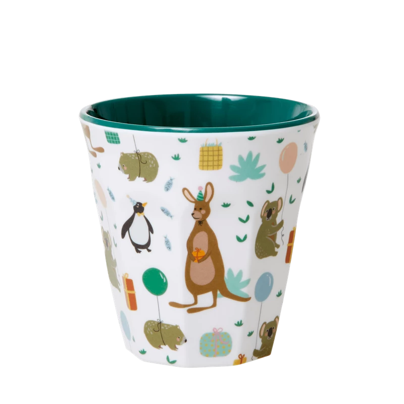 Kids Small Melamine Cup Green Party Animal Print Rice DK